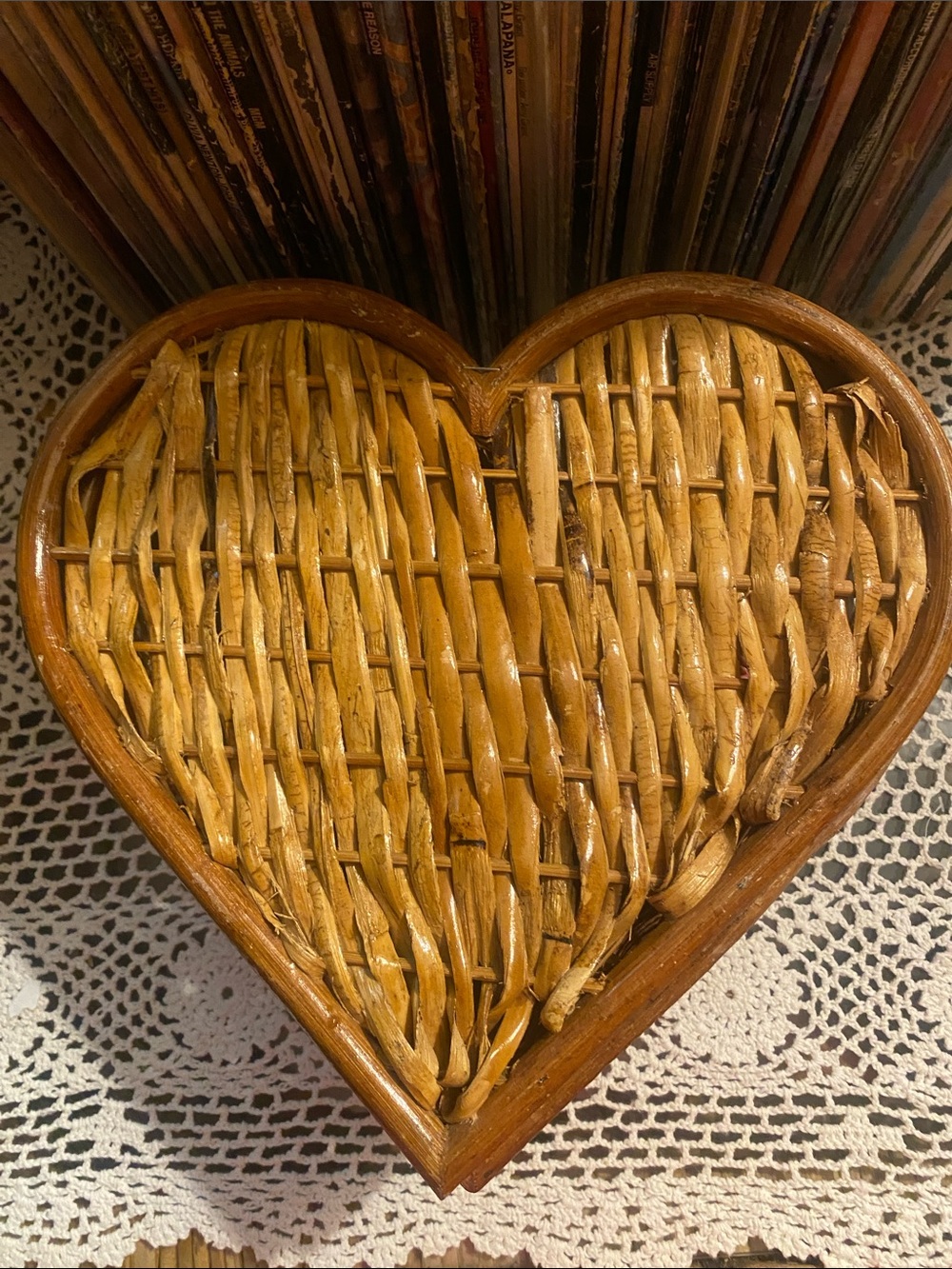 Vintage - Woven Heart Basket in Natural Brown Tan Rattan - 70’s 80’s decor